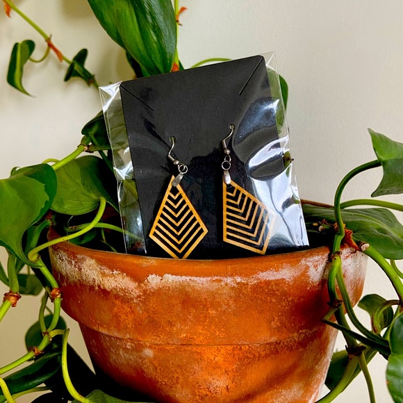 Unique, crafted, wooden earrings. Never been worn, never been opened. - Picture 1 of 3